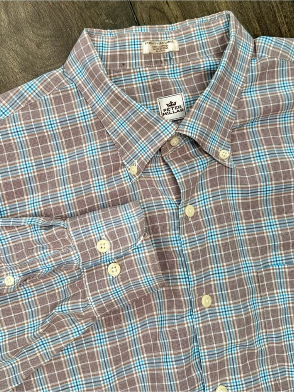 Peter Millar Multicolor Plaid Button-Down Dress Shirt - XXL - 100% Cotton
